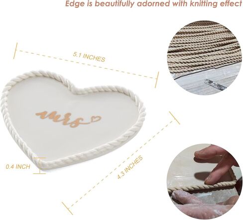 HOME SMILE Mrs. صينية طبق خاتم المجوهرات مع حواف محبوكة يدويًا، هدايا زفاف للخطوبة وحفلات الزفاف لصديق مخطوب حديثًا، ابنة، أخت، عروسين حديثًا، BFF in Kuwait