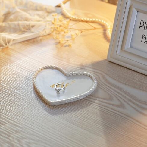 HOME SMILE Mrs. صينية طبق خاتم المجوهرات مع حواف محبوكة يدويًا، هدايا زفاف للخطوبة وحفلات الزفاف لصديق مخطوب حديثًا، ابنة، أخت، عروسين حديثًا، BFF in Kuwait