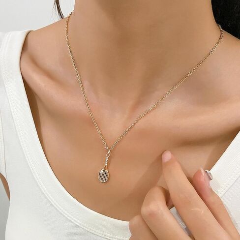 Tennis Racket Necklace for Women Tennis Racket Pearl Pendant Necklace Tennis Racket Sports Charm Crystal Pendant Necklace Gift for Tennis Sports lover in Saudi Arabia