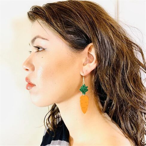 MALOYANVE Rabbit Carrot Earrings for Women Girls Cute Cartoon Sparkly Acrylic Asymmetric Animal Easter Bunny Dangle Drop Earrings Holiday Easter Jewelry Gift Accessories in Saudi Arabia