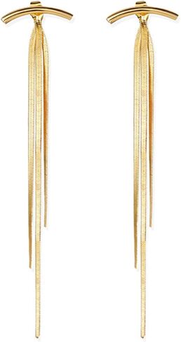 ANDPAI 14k الذهب طويل الشرابة سلسلة استرخى إسقاط أقراط للنساء الفتيات الأسود الفضة الشرير أنيق سلسلة معدنية أقراط مجوهرات الزفاف وصيفه الشرف in Saudi Arabia