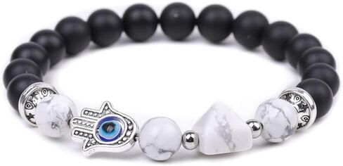 Pingyongchang Fatima Hand Demon Eye Hand String Bracelet Natural Crystal Stretch Beaded Bracelet Devil's Eye Stone Handmade Bracelet for Women Girls Men Boy Gifts Jewelry in Saudi Arabia