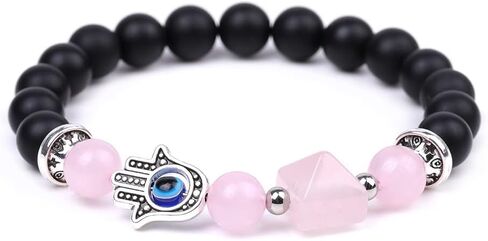 Pingyongchang Fatima Hand Demon Eye Hand String Bracelet Natural Crystal Stretch Beaded Bracelet Devil's Eye Stone Handmade Bracelet for Women Girls Men Boy Gifts Jewelry in Saudi Arabia