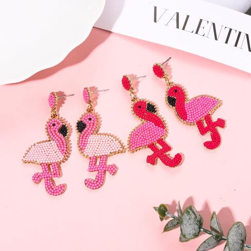 2 أزواج أقراط فلامنغو للنساء أكريليك بوهو أقراط الطيور الاستوائية لطيف الوردي فلامنغو الحيوان تتدلى الأقراط خفيفة الوزن الراتنج انخفاض الأقراط هاواي الصيف الشاطئ عطلة المجوهرات in Kuwait