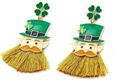 St. Patrick's Day Earrings Green Four Leaf Clover Earrings Dangle Enamel Shamrock Fairy Earrings Irish Holiday Jewelry Gift for Women and Girls in Saudi Arabia