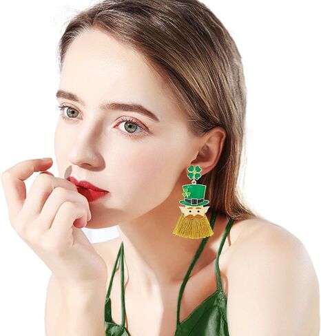 St. Patrick's Day Earrings Green Four Leaf Clover Earrings Dangle Enamel Shamrock Fairy Earrings Irish Holiday Jewelry Gift for Women and Girls in Saudi Arabia