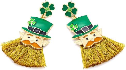 St. Patrick's Day Earrings Green Four Leaf Clover Earrings Dangle Enamel Shamrock Fairy Earrings Irish Holiday Jewelry Gift for Women and Girls in Saudi Arabia