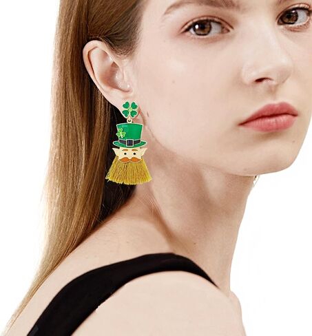 St. Patrick's Day Earrings Green Four Leaf Clover Earrings Dangle Enamel Shamrock Fairy Earrings Irish Holiday Jewelry Gift for Women and Girls in Saudi Arabia