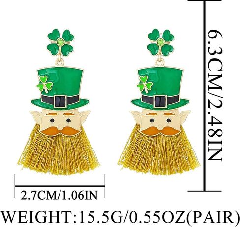 St. Patrick's Day Earrings Green Four Leaf Clover Earrings Dangle Enamel Shamrock Fairy Earrings Irish Holiday Jewelry Gift for Women and Girls in Saudi Arabia