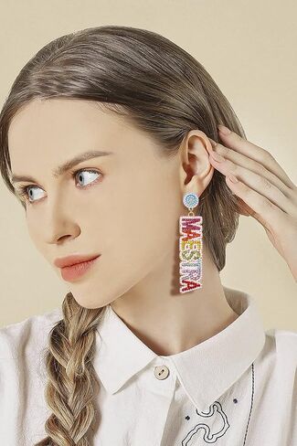 Teacher Earrings Beaded Rhinestone Maestra Teacher Dangle Earrings Back to School Gifts for Teacher Appreciation in Saudi Arabia