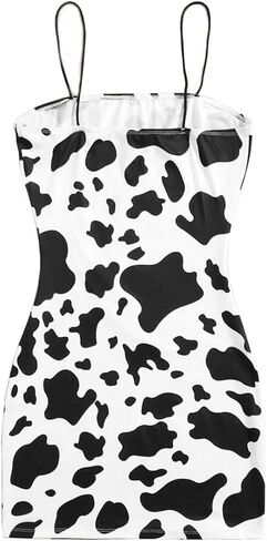 فستان نسائي من ANLJED مطبوع عليه بقرة وشريط سباغيتي ضيق بدون أكمام فستان قصير ضيق ضيق فساتين قصيرة سهلة الارتداء in Kuwait