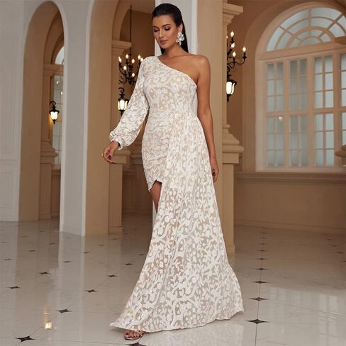 فستان نسائي قصير من Miss ord مزين بالترتر بكتف واحد للحفلات الراقصة، فستان سهرة طويل بدون ظهر وأكمام منتفخة in Kuwait