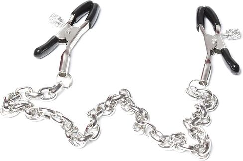 Nipple Clamps Non Piercing Sexy Rubber Adjustable Body Clamps with Chain Non Pierced for Women Beginner Nipple Clamp Jewelry (silver-3-layer chain) in Saudi Arabia