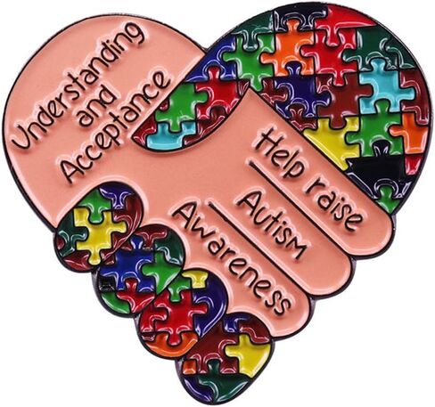Autism Awareness Heart Shaped Enamel Brooch Pins Badge Rainbow Puzzle Lapel Pin Alloy Metal Brooch Lapel Pin Fashion Jewelry Accessories Support Gifts, Metal, no gemstone in Kuwait