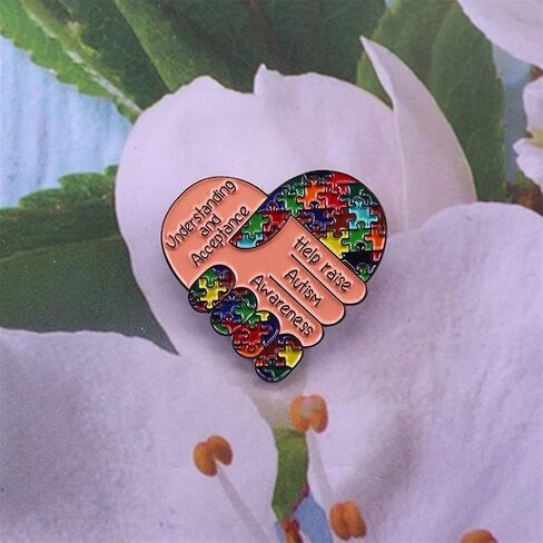 Autism Awareness Heart Shaped Enamel Brooch Pins Badge Rainbow Puzzle Lapel Pin Alloy Metal Brooch Lapel Pin Fashion Jewelry Accessories Support Gifts, Metal, no gemstone in Kuwait
