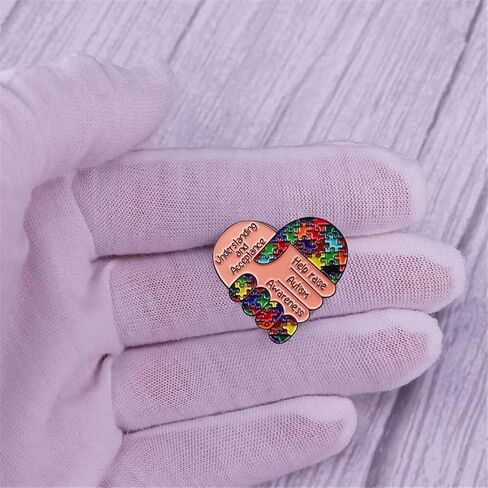 Autism Awareness Heart Shaped Enamel Brooch Pins Badge Rainbow Puzzle Lapel Pin Alloy Metal Brooch Lapel Pin Fashion Jewelry Accessories Support Gifts, Metal, no gemstone in Kuwait