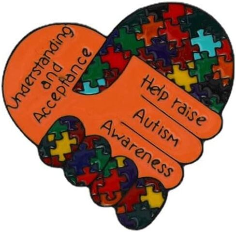 Autism Awareness Heart Shaped Enamel Brooch Pins Badge Rainbow Puzzle Lapel Pin Alloy Metal Brooch Lapel Pin Fashion Jewelry Accessories Support Gifts, Metal, no gemstone in Kuwait