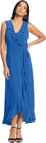 London Times Women's Soft and Flowy Feminine Ruffle Hi-Low Faux Wrap Maxi Dress in Saudi Arabia
