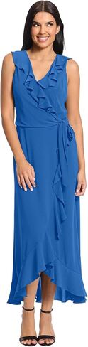 London Times Women's Soft and Flowy Feminine Ruffle Hi-Low Faux Wrap Maxi Dress in Saudi Arabia