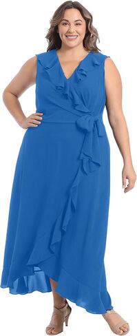 London Times Women's Soft and Flowy Feminine Ruffle Hi-Low Faux Wrap Maxi Dress in Saudi Arabia