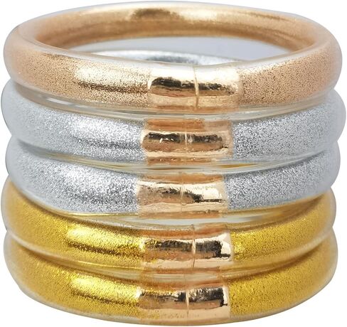 مجموعة أساور سيليكون هلامية ناعمة مملوءة بالجليتر من 5 قطع من YBMYCM، أساور عصرية لامعة كهدية للنساء والفتيات in Kuwait