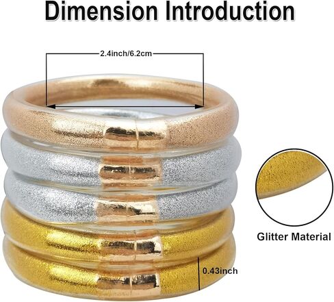 مجموعة أساور سيليكون هلامية ناعمة مملوءة بالجليتر من 5 قطع من YBMYCM، أساور عصرية لامعة كهدية للنساء والفتيات in Kuwait