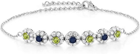 Gem Stone King 925 Sterling Silver Green Peridot Blue Sapphire and White Zirconia Tennis Bracelet For Women (1.58 Cttw, Gemstone August Birthstone, 7 Inch with 2 Inch Extender) in Saudi Arabia