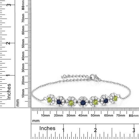 Gem Stone King 925 Sterling Silver Green Peridot Blue Sapphire and White Zirconia Tennis Bracelet For Women (1.58 Cttw, Gemstone August Birthstone, 7 Inch with 2 Inch Extender) in Saudi Arabia