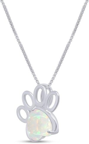 AFFY 7MM Heart Cut White Created Opal Paw Print Pendant Necklace In 14K Gold Plated 925 Sterling Silver Along With 18"+2" Adjustable Chain in Saudi Arabia