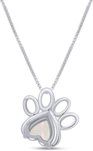 AFFY 7MM Heart Cut White Created Opal Paw Print Pendant Necklace In 14K Gold Plated 925 Sterling Silver Along With 18"+2" Adjustable Chain in Saudi Arabia