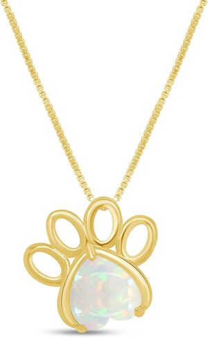 AFFY 7MM Heart Cut White Created Opal Paw Print Pendant Necklace In 14K Gold Plated 925 Sterling Silver Along With 18"+2" Adjustable Chain in Saudi Arabia