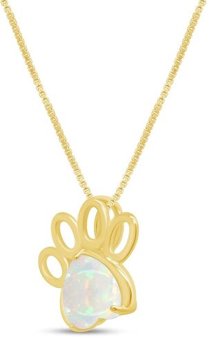 AFFY 7MM Heart Cut White Created Opal Paw Print Pendant Necklace In 14K Gold Plated 925 Sterling Silver Along With 18"+2" Adjustable Chain in Saudi Arabia