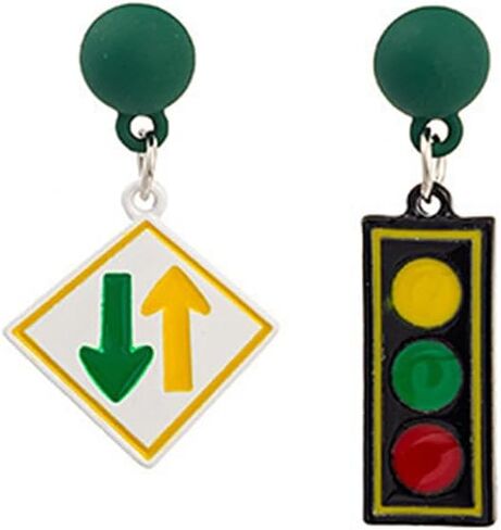 Asymmetric Traffic Light Earrings for Women Girls Funny Creative Mismatch Green Red Yellow Light Enamel Rectangle Rhombus Geometric Lightweight Dangle Drop Earrings for Birthday Party Fashion Jewelry Gifts in Saudi Arabia