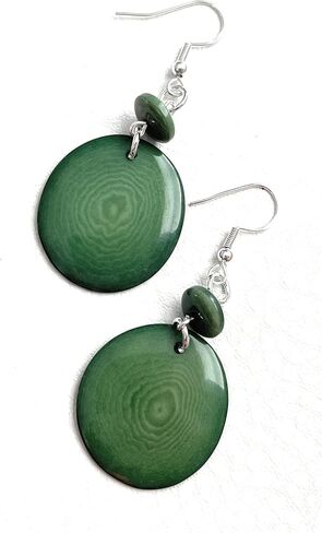 Olive Green Tagua Nut Earrings, Vegetable Ivory Dangle Earrings Tag222 in Saudi Arabia