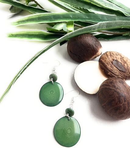 Olive Green Tagua Nut Earrings, Vegetable Ivory Dangle Earrings Tag222 in Saudi Arabia