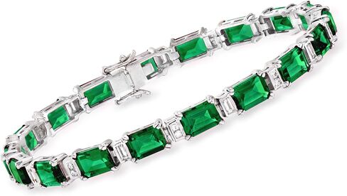 Ross-Simons 25.00 ct. t.w. Simulated Emerald and 1.00 ct. t.w. CZ Bracelet in Sterling Silver. 8 inches, 8 inches, Cubic Zirconia, multi in Kuwait