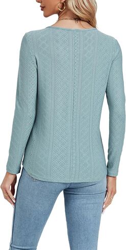 LYANER Women's Long Sleeve Eyelet Tops Dressy Business Casual Work Shirts Tunic Tops in Saudi Arabia
