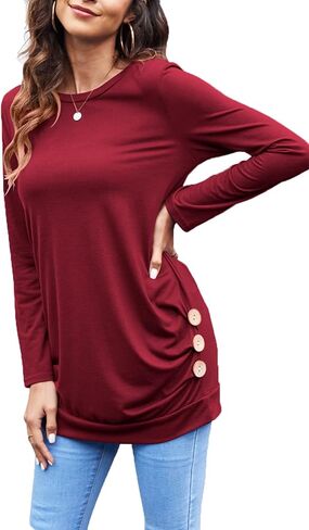 LuckyMore Long Sleeve Shirts for Women Casual Dressy Tunic Tops Fall Tshirts Blouses in Kuwait