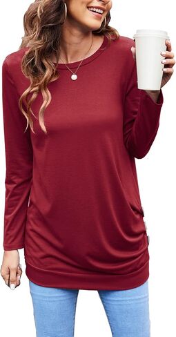 LuckyMore Long Sleeve Shirts for Women Casual Dressy Tunic Tops Fall Tshirts Blouses in Kuwait