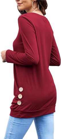 LuckyMore Long Sleeve Shirts for Women Casual Dressy Tunic Tops Fall Tshirts Blouses in Kuwait