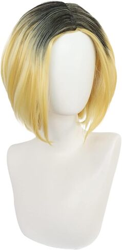 JoneTing +{Wig Cap} Blonde Wig for Cosplay Costume Women Synthetic Wig Ombre Black Yellow Wig for Girls Short Wavy Halloween Wig for Anime Cosplay Peluca Ombre Negra Amarilla Natural Wigs for Chrismas Party in Saudi Arabia