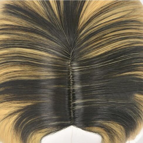 JoneTing +{Wig Cap} Blonde Wig for Cosplay Costume Women Synthetic Wig Ombre Black Yellow Wig for Girls Short Wavy Halloween Wig for Anime Cosplay Peluca Ombre Negra Amarilla Natural Wigs for Chrismas Party in Saudi Arabia
