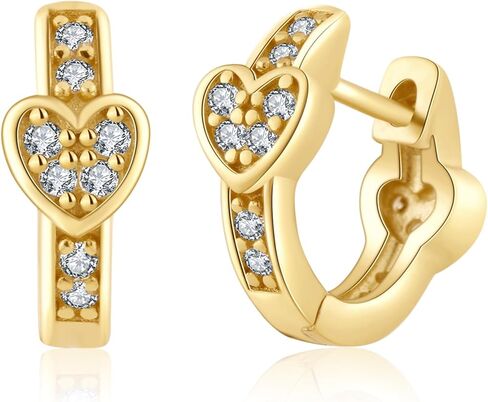 ToHeart 14k Gold Huggie Heart Earrings for Womens | Lightweight Hypoallergenic Cubic Zirconia Hoop earrings, Silver, No Gemstone in Kuwait