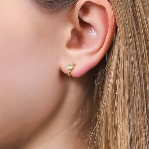 ToHeart 14k Gold Huggie Heart Earrings for Womens | Lightweight Hypoallergenic Cubic Zirconia Hoop earrings, Silver, No Gemstone in Kuwait
