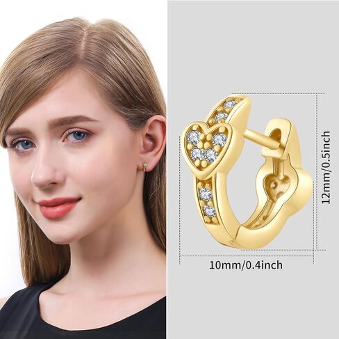 ToHeart 14k Gold Huggie Heart Earrings for Womens | Lightweight Hypoallergenic Cubic Zirconia Hoop earrings, Silver, No Gemstone in Kuwait