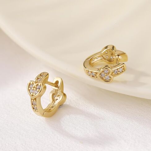 ToHeart 14k Gold Huggie Heart Earrings for Womens | Lightweight Hypoallergenic Cubic Zirconia Hoop earrings, Silver, No Gemstone in Kuwait