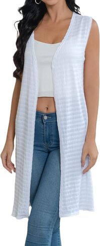 Sleeveless Cardigan Women Long Maxi Sweater Summer Open Front Tunic Vest Lightweight Soft Duster in Saudi Arabia