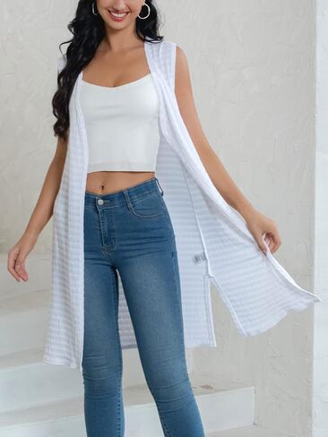 Sleeveless Cardigan Women Long Maxi Sweater Summer Open Front Tunic Vest Lightweight Soft Duster in Saudi Arabia