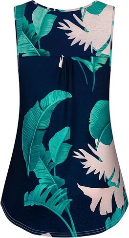 LURANEE Womens Casual Sleeveless Floral Tops Crew Neck Pleated Loose Tunic Shirt in Kuwait