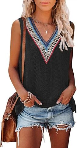 COCOKER 2024 Women's Sleeveless Tank Tops Lace Summer Tops V Neck Cute Shirt in Saudi Arabia